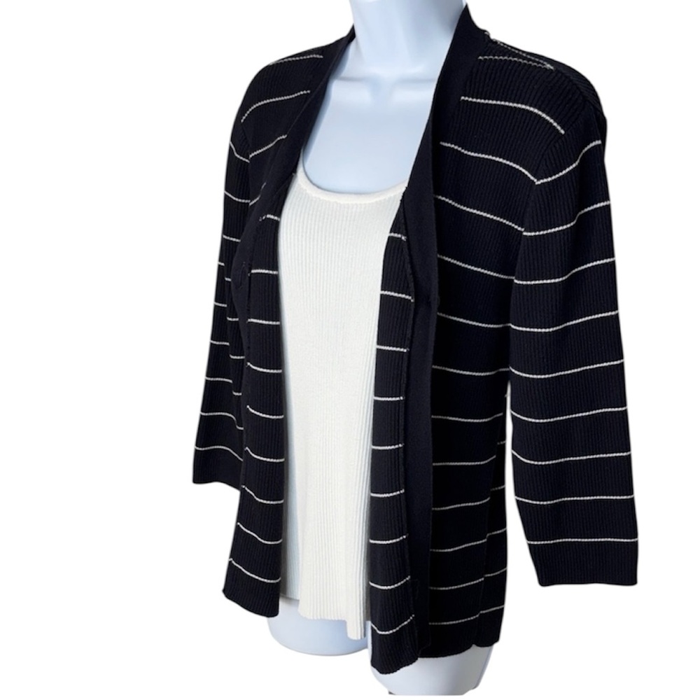 Croft & Barrow Black and White Striped Cardigan Sweater